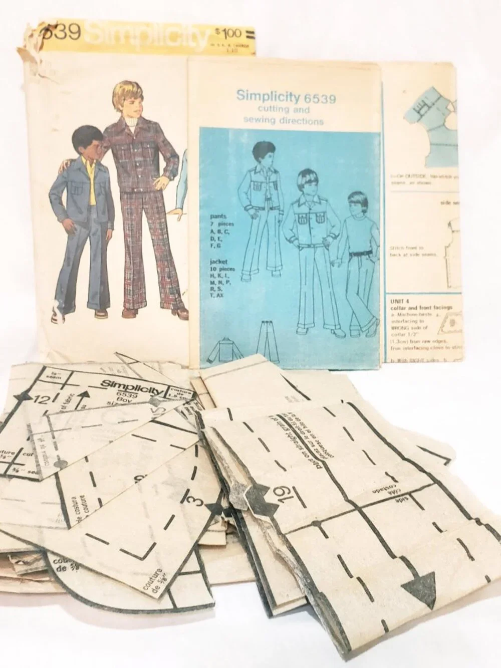 Boys Unlined Jacket Pants Pattern 6539 Simplicity 1974 Size 10 Precut Complete